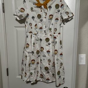 Miss Patina Hot Air Balloon Print Dress with Yellow Accents